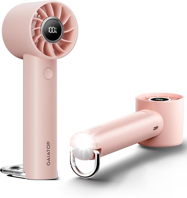 gaiatop Turbo Hand Held Fans with LED Torch Clasp Base, USB Rechargeable Portable Fans Mini Desk Fan, Digital Display