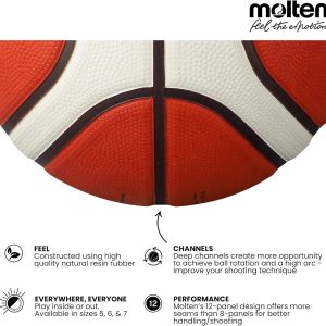 Molten BG2010 Deep Seams Premium Rubber Basketball, FIBA Approved, Indoor/Outdoor Play, Orange/Ivory - Image 3